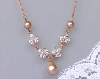 Bridal Necklace, Rose Gold Wedding Necklace, Crystal Necklace, Rose Gold Bridal Jewelry, HAYLEY G