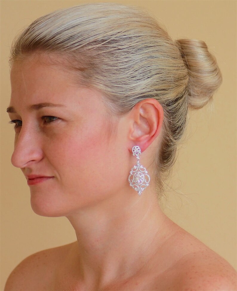 Chandelier Crystal Earrings Pearl Stud Earrings Crystal Etsy