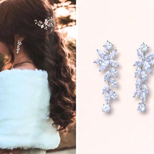 Pendientes de novia con araña de cristal, pendientes de novia, pendientes de boda, pendientes, novia, pendientes largos de cristal marquesa de plata, MAXIME