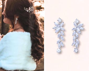 Crystal Chandelier Bridal Earrings, Bridal Earrings, Wedding Earrings, Earrings, Bridal, Silver Marquise Long Crystal Earrings,  MAXIME
