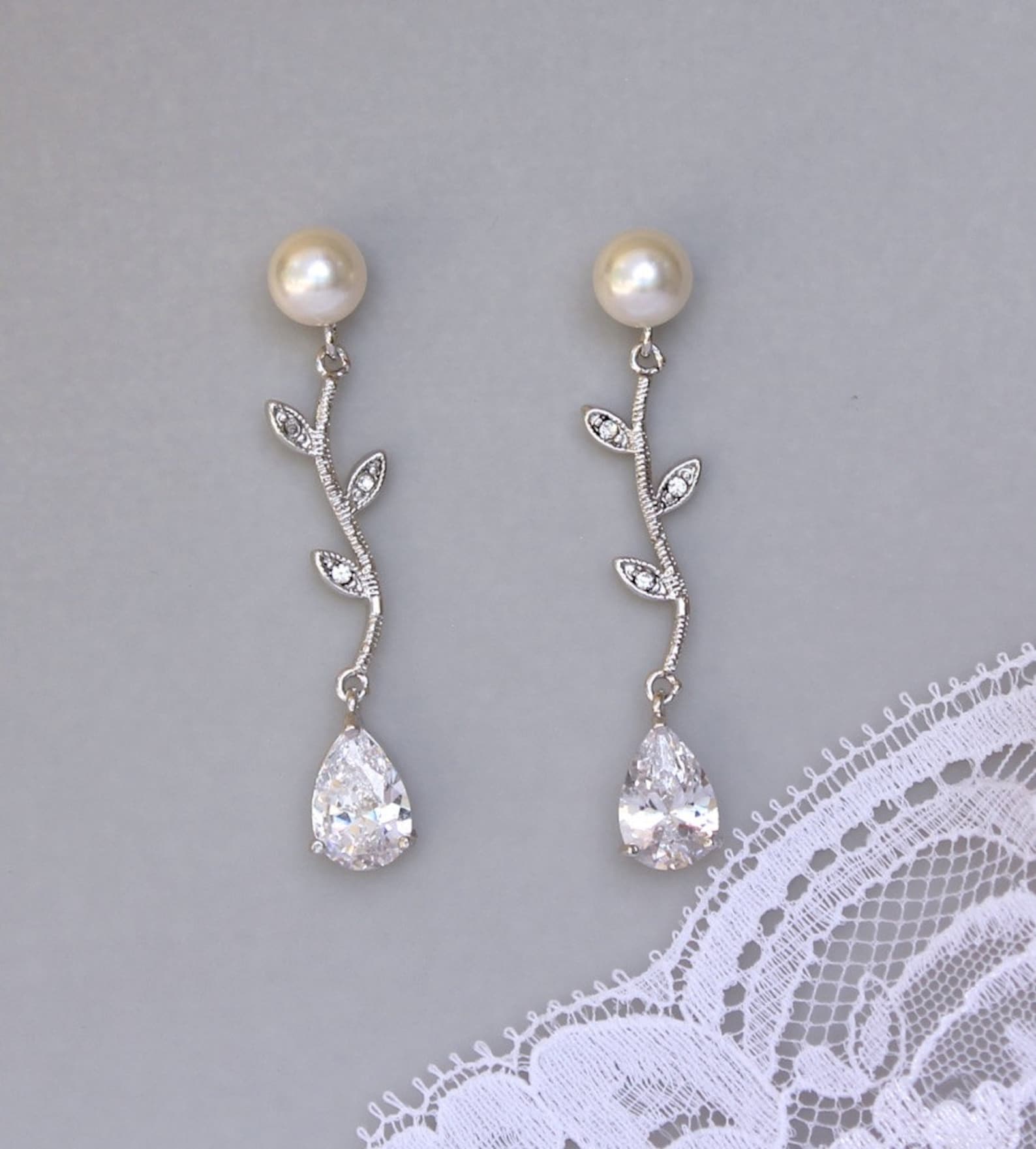 Crystal Vine Earrings Vine Bridal Earrings Pearl Stud Etsy