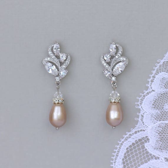 Champagne Pearl Jewelry Set White Gold Bridal Necklace and Earring Set FLEUR Etsy Australia