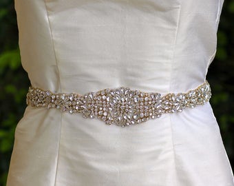 Gold-Kristall-Gürtel, voller Länge Brautgürtel, Gold & Kristall Schärpe, Hochzeit Kleid Gürtel, Ceinture de Mariée, AMOUR G LONG