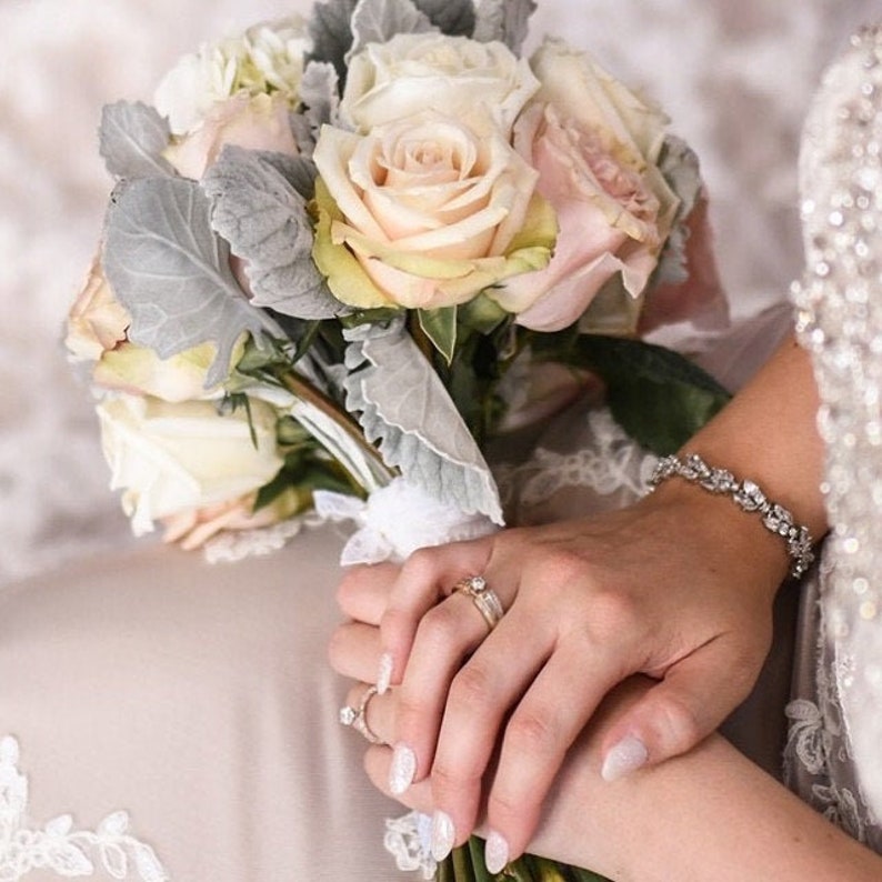 Marquise Crystal Bracelet, Bridal Bracelet, Bridemaids Jewelry, White Gold Bridal Bracelet, Silver CZ Adjustable Wedding Bracelet, CLEO image 8
