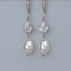 Crystal Pearl Drop Earrings, Pearl Bridal Earrings, Marquise Bridal Earrings, Crystal Earrings, Pearl Wedding Earrings,  HAYLEY