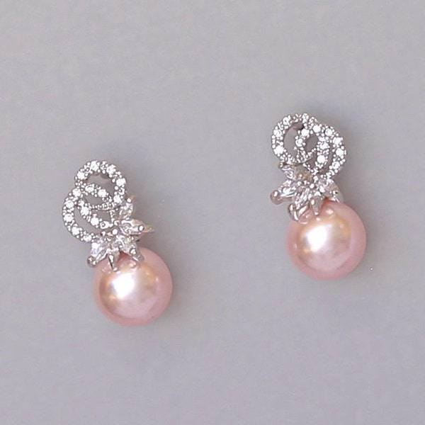 Pearl Drop Earrings, Crystal Wedding Earrings, Crystal and Pearl Bridal Earrings, Blush Bridal Earrings, CUSTOM Pearl Earrings,  LUCIA