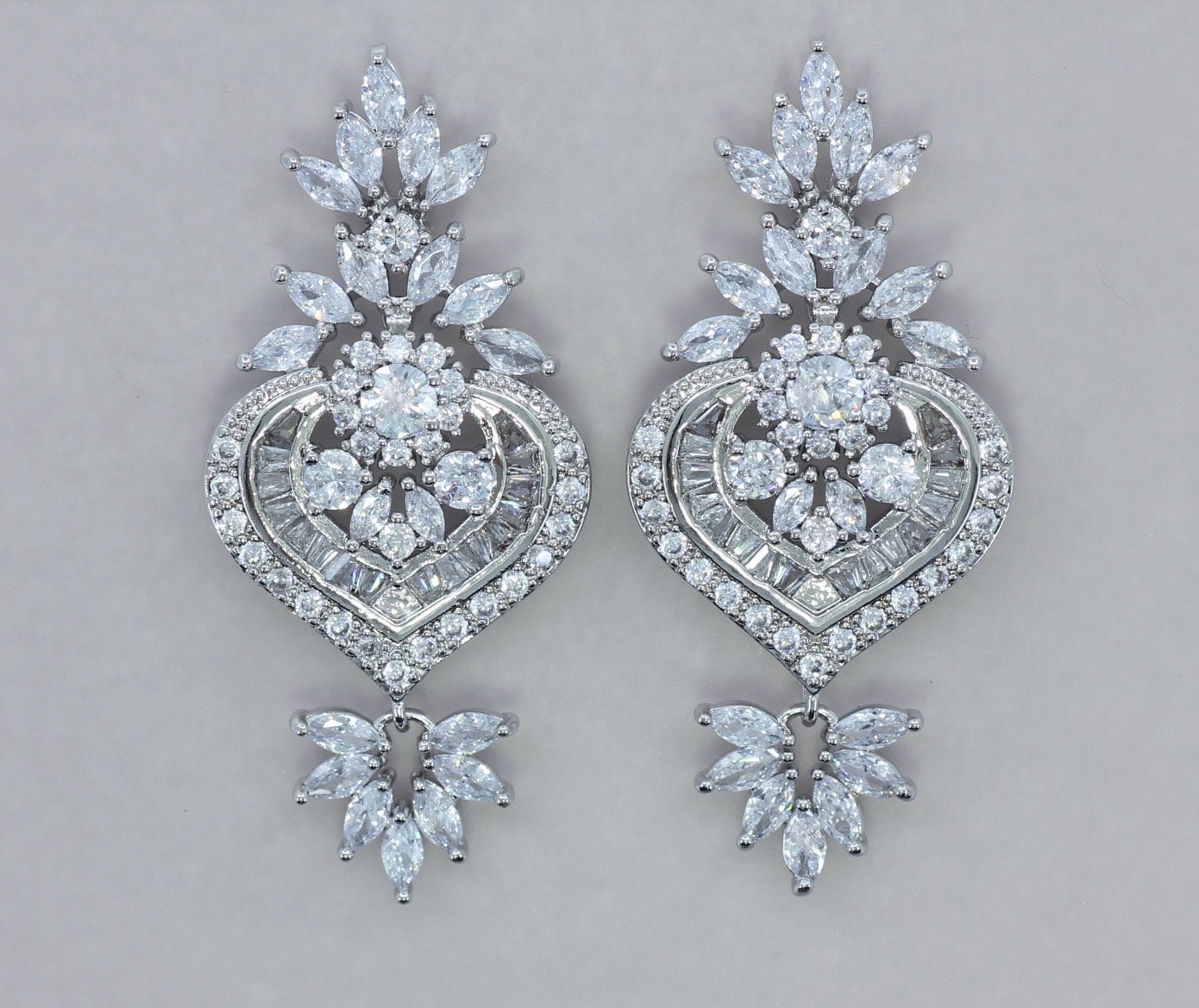 Crystal Silver Chandelier Earrings Marquise Crystal Bridal