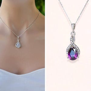 Amethyst Crystal Necklace, Crystal Bridal Necklace, Purple Crystal Bridal Necklace, Wedding Necklace, Amethyst Bridesmaids Necklace, RIBBON