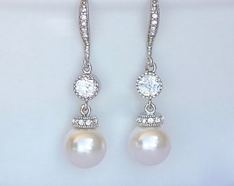 Pearl Bridal Earrings,Pearl Drop Earrings,Swarovski Pearl and Crystal Wedding Earrings, SISSY