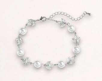 Bridal Bracelet, Wedding Pearl & Crystal Bridal Bracelet, Rose GOLD and 18K GOLD Option, Crystal Bracelet, Bridesmaid Bracelet, HAYLEY
