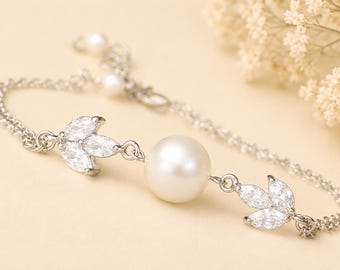 Hayley Pearl & Crystal Bridal Bracelet, Rose Gold, Swarovski Zircon Links