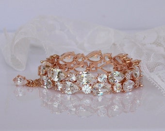 Rose Gold Bracelet, Crystal Bracelet, Teardrop Crystal Cuff,  TESSA RG