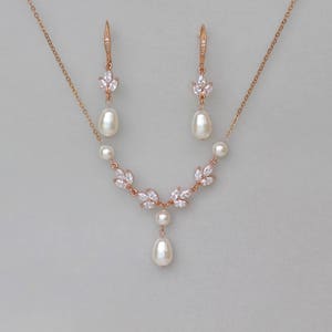 Rose Gold Bridal Set, Rose Gold Jewelry set, Rose Gold Pearl Bridal Set, HAYLEY RGP image 1