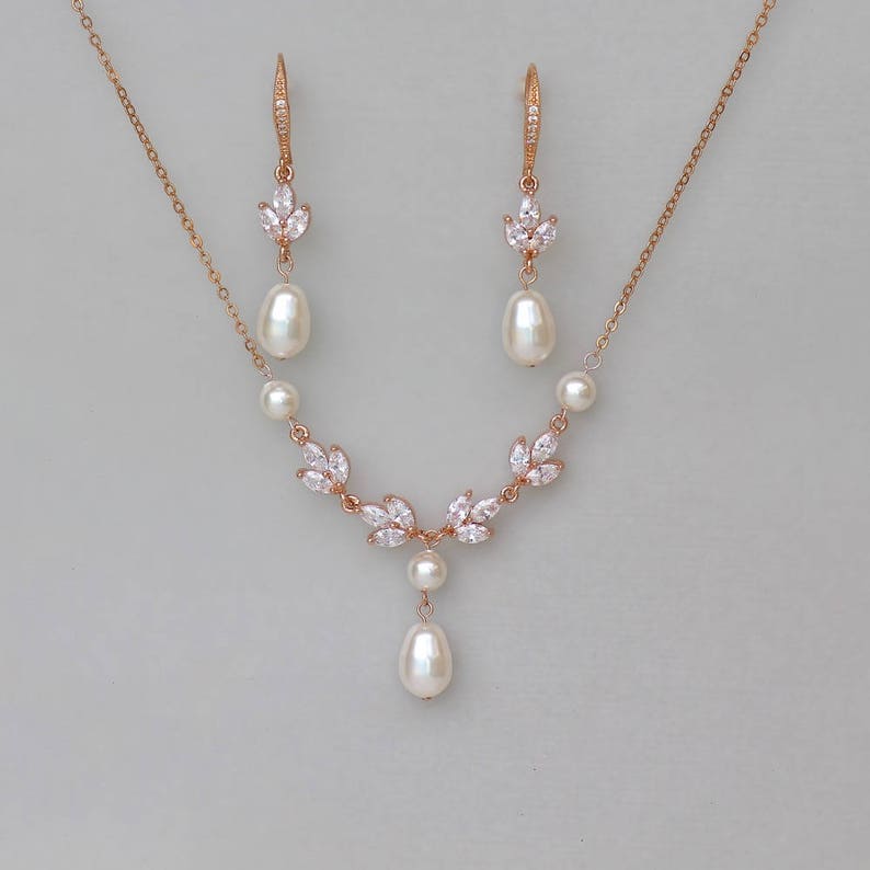 Rose Gold Bridal Set, Rose Gold Jewelry set, Rose Gold Pearl Bridal Set, HAYLEY RGP image 1