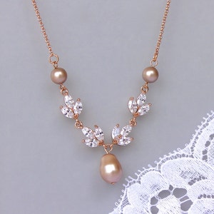 Bridal Jewelry Set, Rose Gold Jewelry set, Champagne Pearl Bridal Set, HAYLEY RGAP image 3