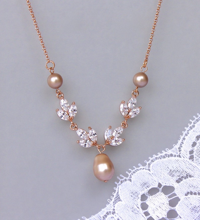 Bridal Jewelry Set Rose Gold Jewelry Set Champagne Pearl Etsy
