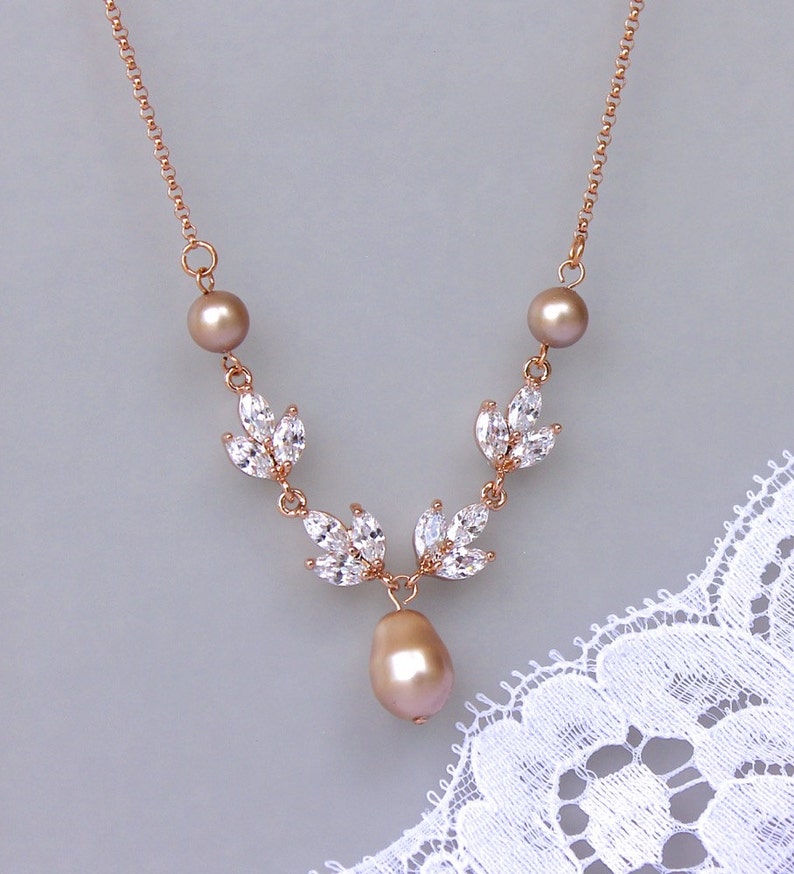 Bridal Jewelry Set, Rose Gold Jewelry set, Champagne Pearl Bridal Set, HAYLEY RGAP image 3