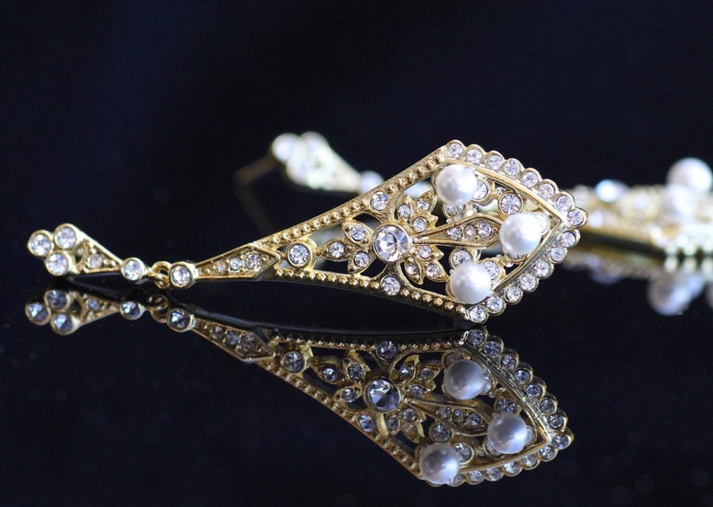 Crystal /& Pearl Bridal Earrings EMILY Wedding Jewelry Deco Bridal Jewelry Gold Wedding Earrings