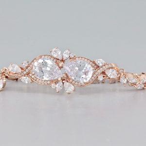 Rose Gold Crystal Bridal Bracelet, Crystal Teardrop Bracelet, Rose Gold Bridal Jewelry, Bridal Jewelry, Wedding Bracelet, RIBBON