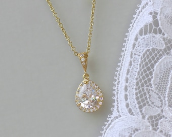 Gold Teardrop Necklace, Rose Gold & Silver Teardrop Necklace, Gold Wedding Jewelry, TAMARA G