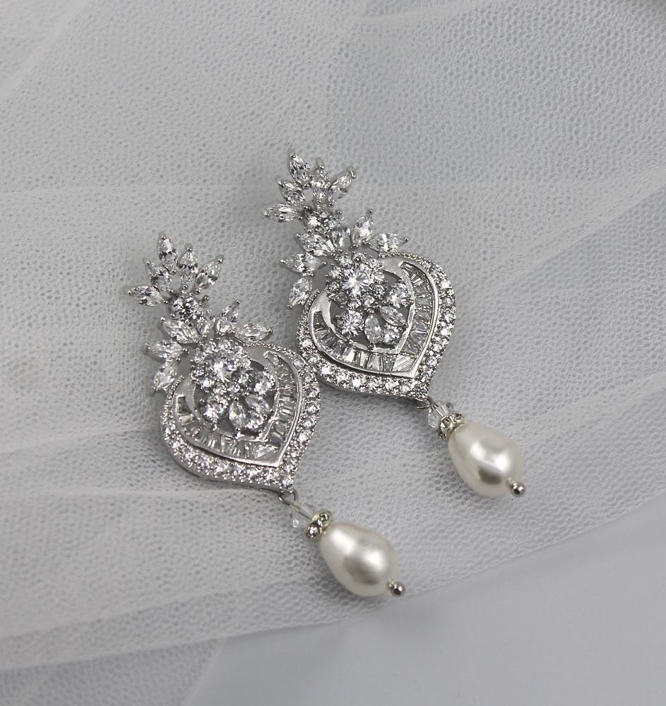 Pearl Drop Chandelier Earrings Crystal Bridal Earrings Etsy