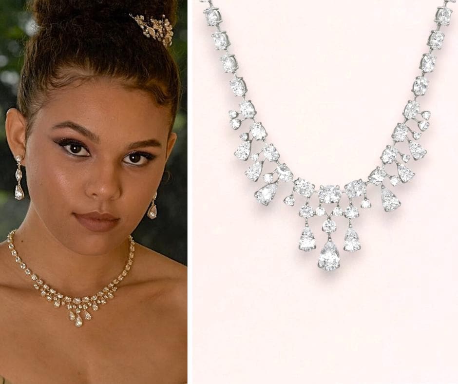 White gold Rhodium Crystal Chandelier Necklace, Silver Teardrop Crystal Bridal Necklace, SYDNEY
