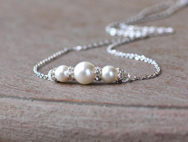 Pearl Backdrop Necklace, Minimal Pearl Necklace, Pearl Wedding Back Necklace, Pearl Bridal Jewelry image 5