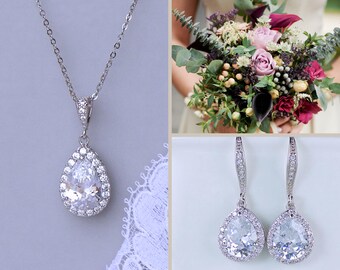 Crystal Jewelry Set, Teardrop Crystal Bridal Set, Crystal Necklace & Earrings Set, Wedding Jewelry, TAMARA S 1