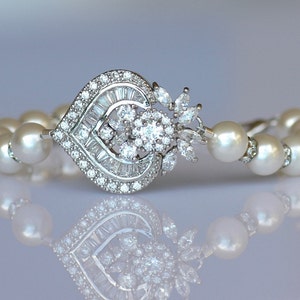 Deco Crystal Bridal Bracelet, Pearl and Crystal Bracelet,  Crystal Bridal Jewelry, Wedding Jewelry,  TAYLOR II