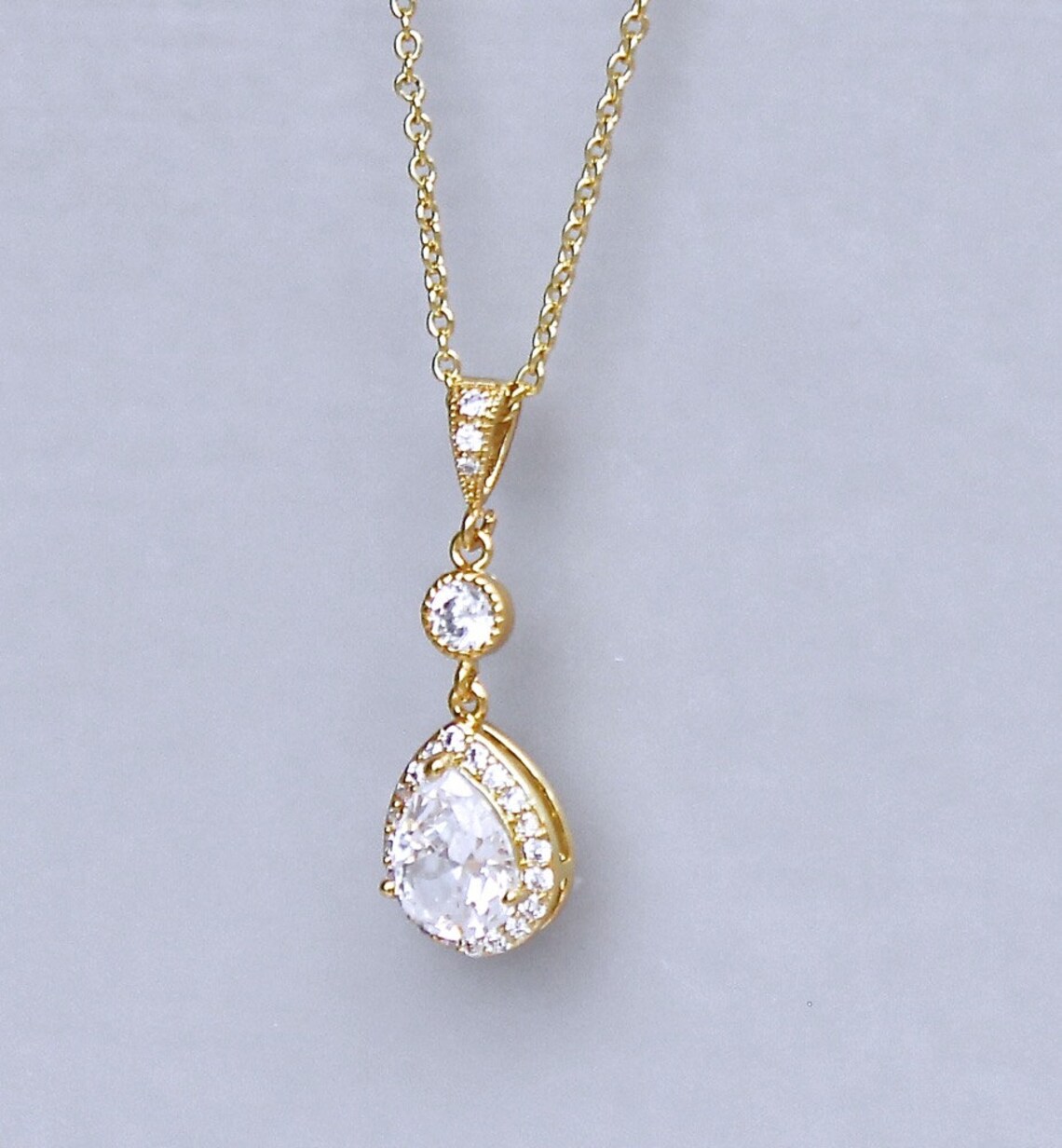 GOLD Crystal Bridal Necklace GOLD Teardrop Necklace Wedding Etsy