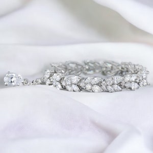 Marquise Crystal Bracelet, Bridal Bracelet, Bridemaids Jewelry, White Gold Bridal Bracelet, Silver CZ Adjustable Wedding Bracelet, CLEO image 9