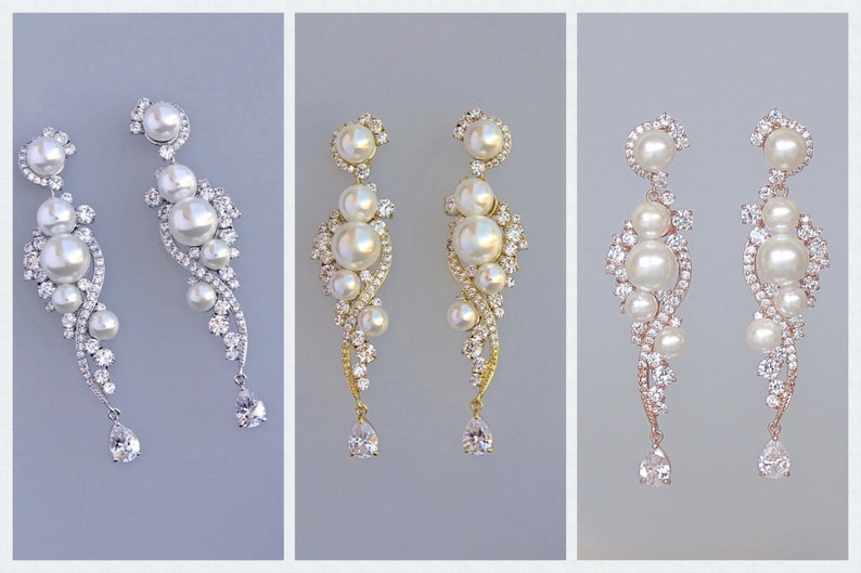 TILLY Earrings Bracelet /& Necklace Set Pearl Wedding Jewelry SET Chandelier Earring Set Pear Bridal Earrings
