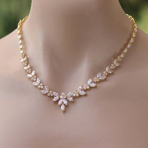 Gold Crystal Necklace, Gold Bridal Necklace, Gold Crystal Necklace, Gold Wedding Necklace,DENISE G