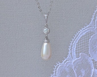 Pearl Necklace, Pearl Bridal Necklace, Ivory White Pearl, Blush Wedding Necklace, Bridal Jewelry, Wedding Jewelry AUDREY