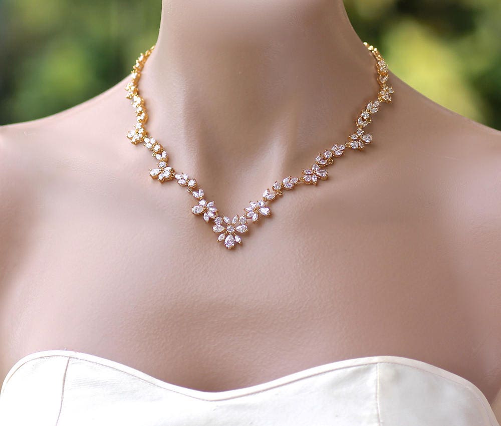 Gold Bridal Necklace GOLD Crystal Necklace Crystal Bridal Etsy