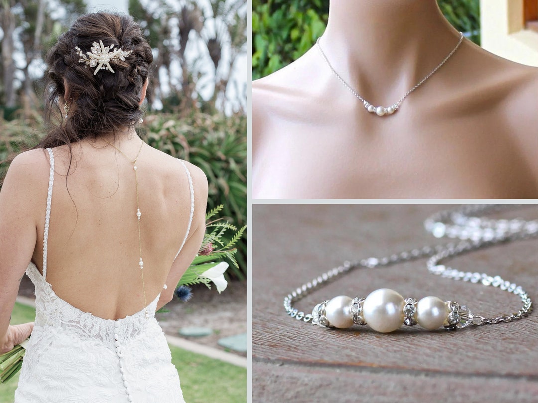 Pearl Back Necklace - Bridal Wedding Necklace for Open, Low Back Dress –  Evorly