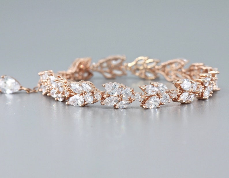 Rose Gold Bridal Bracelet, Crystal Bracelet, Rose Gold Bridal Jewelry, CLEO RG image 3