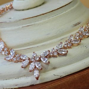 Rose Gold Crystal Necklace Marquise Cubic Zirconia Necklace - Etsy