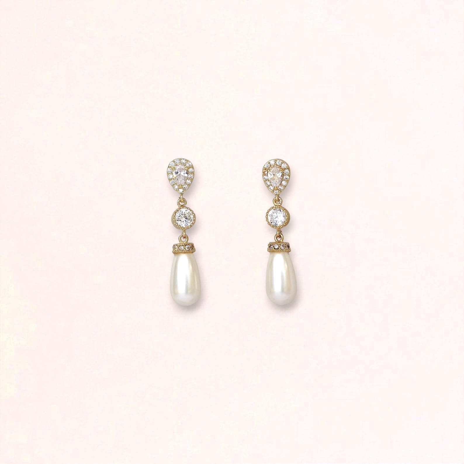 Gold Bridal Earrings, Pearl Bridal Earrings, Bridal Jewelry, Gold Wedding Earrings, Crystal & Pearl Wedding Earrings, AUDREY P