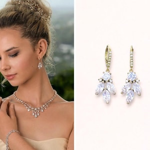 Crystal Marquise Bridal Earrings Rose Gold, Bridal Earrings, Rose Gold Leafy Zircon Drop Earrings, Crystal Bridal Wedding Jewelry DARCY RG