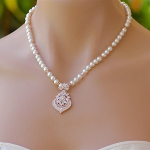 Rose Gold Kristall Halskette, Perle Braut Halskette, Silber Hochzeit Halskette oder Rose Gold Hochzeit, TAYLOR P