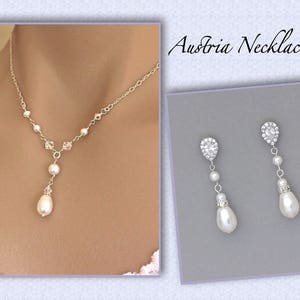 Bridal Necklace Set, Pearl Necklace and Earrings SET, Bridesmaids Jewelry Set, Wedding Jewelry SET,  AUSTRIA