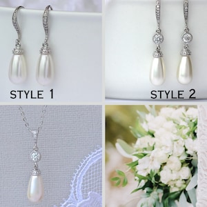 Pearl Drop Bridal Set, Ivory Pearl Bridal Earrings, Pearl Necklace, Swarovski Pearl Earrings, Pearl & Crystal Bridal Set, AUDREY