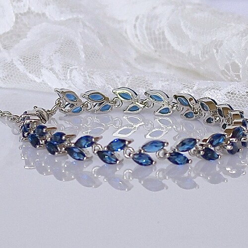Blue Crystal Bracelet Sapphire Bridal Bracelet Blue Tennis Etsy
