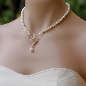 Collana di perle in oro rosa, collana da sposa di perle, collana da sposa in oro rosa con perle, gioielli da sposa, LUCY RGP immagine 1