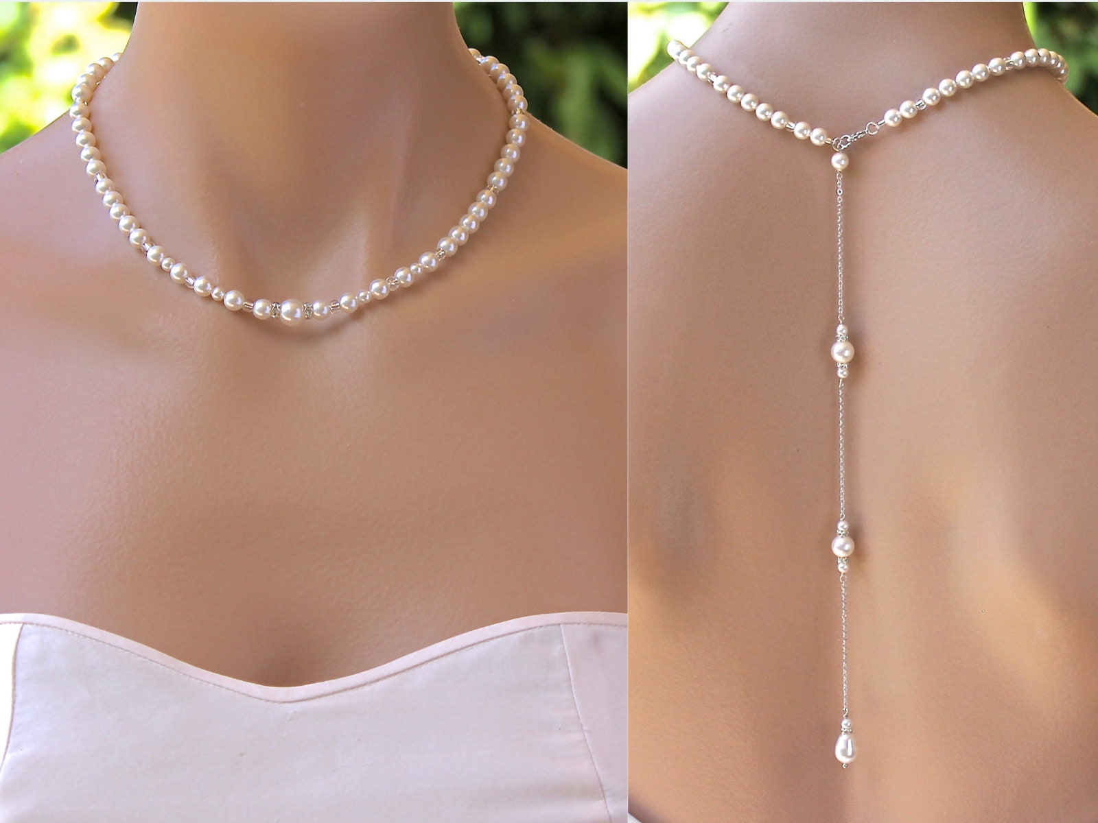 Pearl Backdrop Necklace for Low Back,Backless,Off Shoulder Wedding Dress –  PoetryDesigns