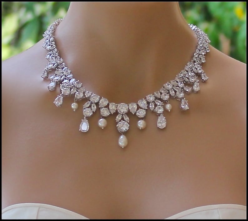 Crystal Necklace Crystal Bridal Necklace Crystal Wedding Etsy