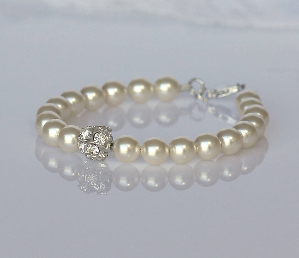 Flower Girl Pearl Bracelet Swarovski Pearl & Crystal Etsy