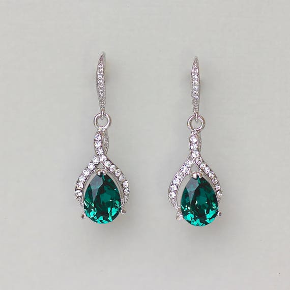 Emerald Crystal Bridal Earrings Emerald Green Earrings | Etsy