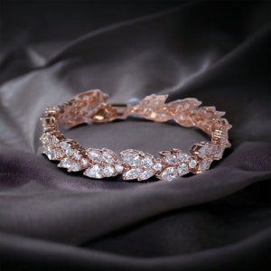 Rose Gold Bridal Bracelet, Crystal Bracelet, Rose Gold Bridal Jewelry, CLEO RG image 8